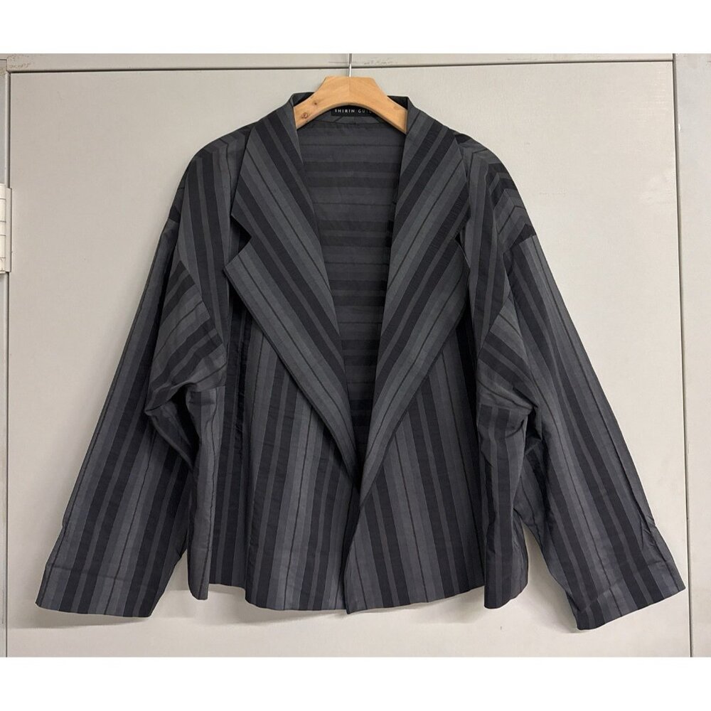 SHIRIN GUILD Open Front Top Drop Shoulder Boxy Striped Jacket One Size